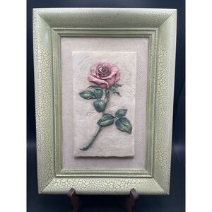 Vtg‎ Hand Painted Ceramic Tile, Pink Lily Wall Decor